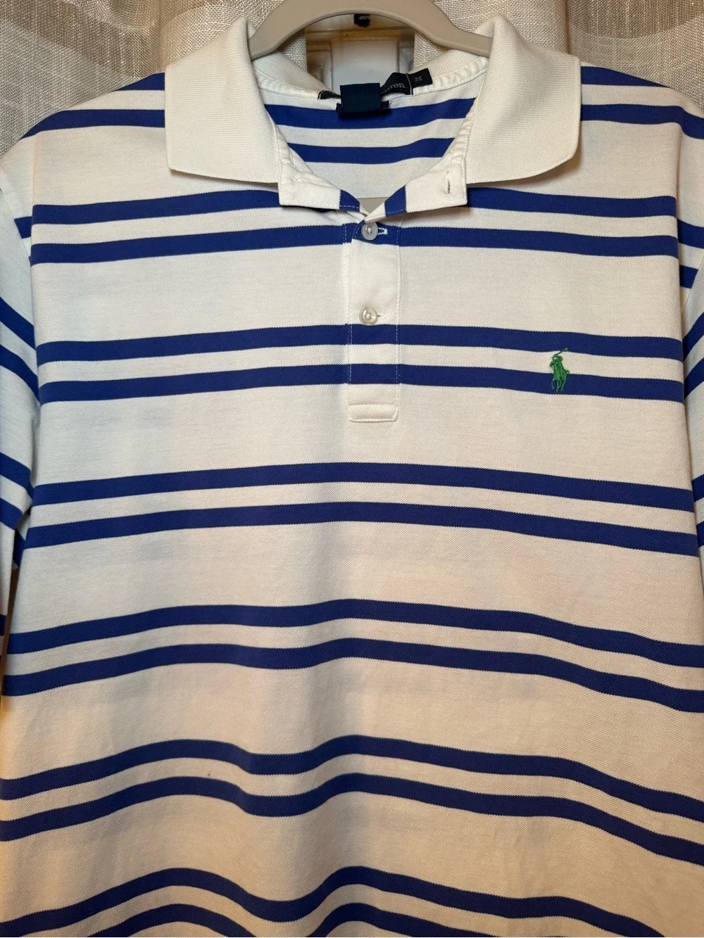 Ralph Lauren White Polo with Royal Blue Stripes